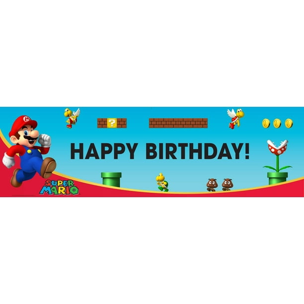 Super Mario 21"x36" Birthday Banner customize add child's name/age/pics